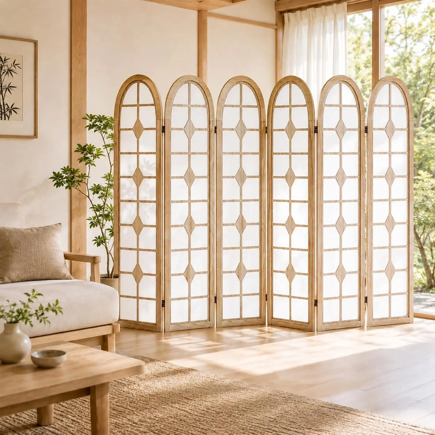 Shoji Screen Divider - 6-panelowy parawan Shoji, drewniany składany ekran