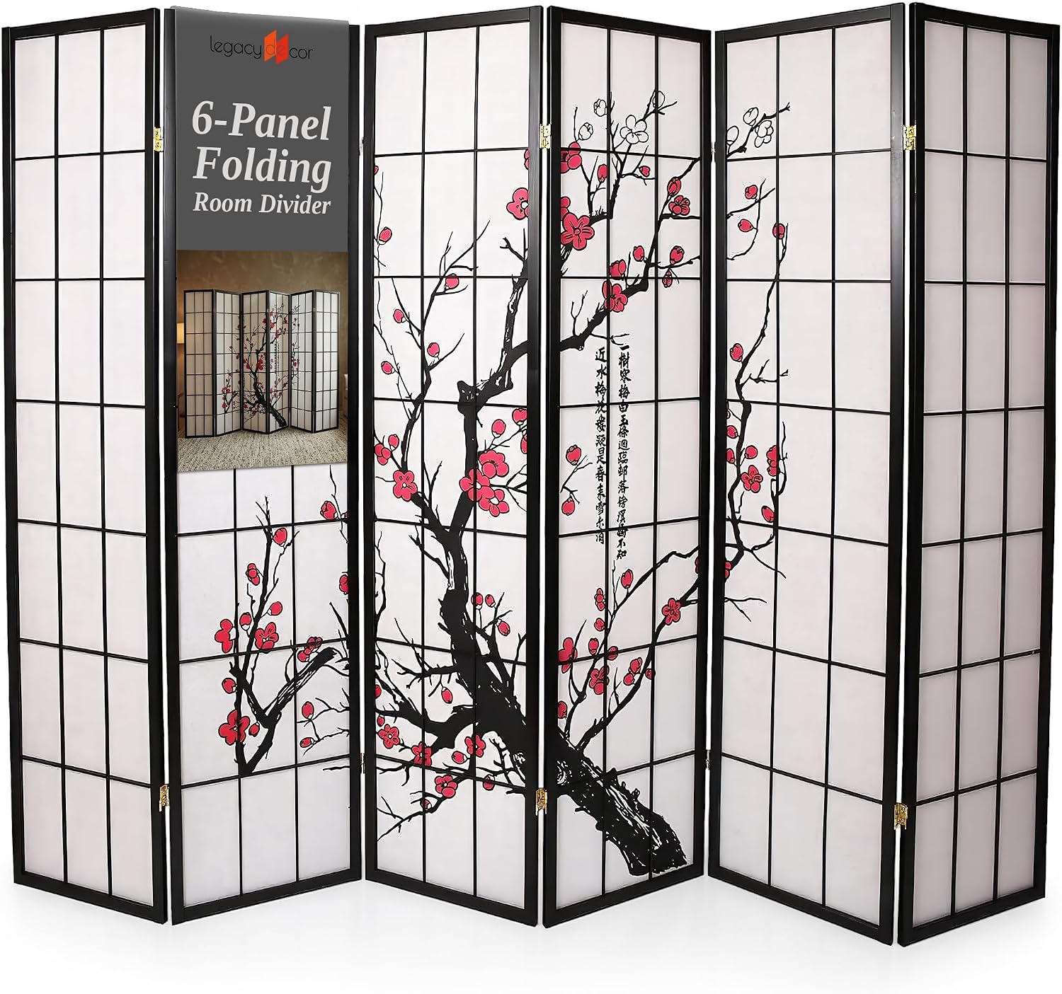 Shoji Screen Divider - Parawan pokojowy 6-panelowy w stylu Shoji,