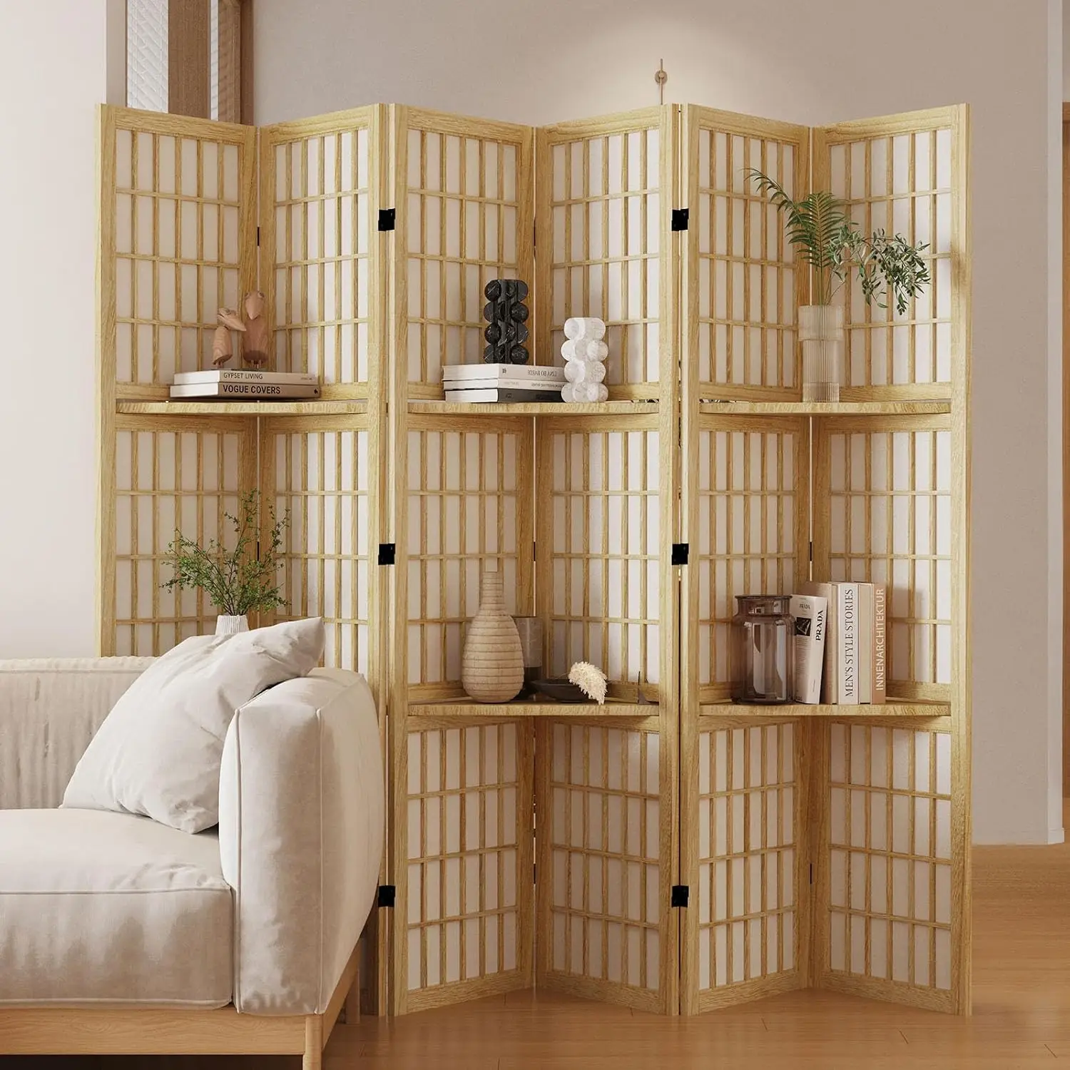 Shoji Screen Divider - Parawan z półkami, 66,9 cala wysokości,